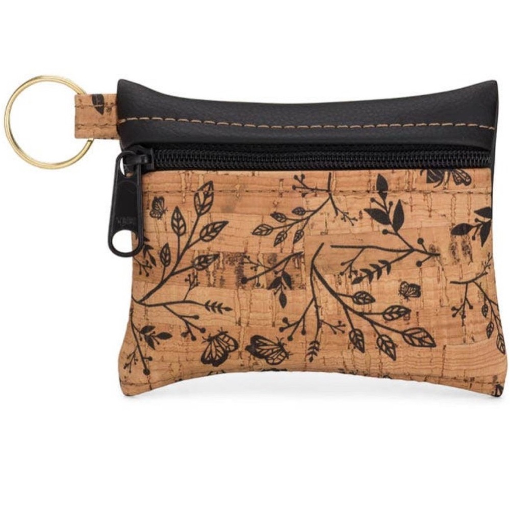 Natalie Therese Black Floral Cork Key Chain Pouch